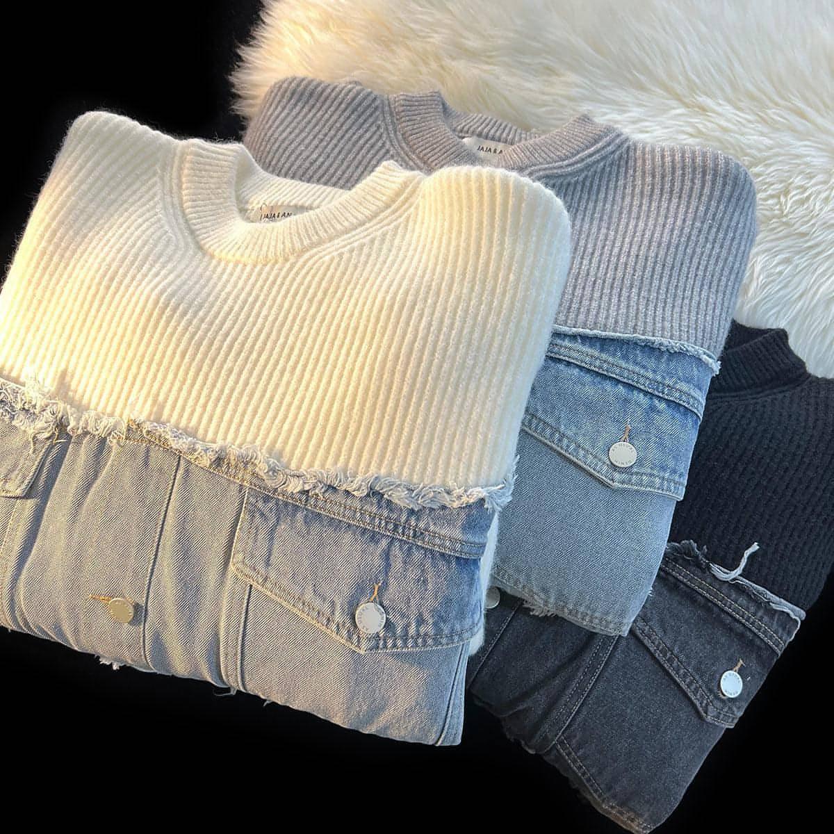 Designer Denim Splicing Knitwear Men Sweater - Edition 25 - Which Mark