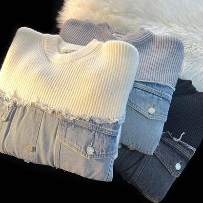 Designer Denim Splicing Knitwear Men Sweater - Edition 25 - Which Mark