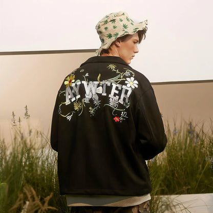 Letter Floral Embroidered Jacket For Men - Which Mark