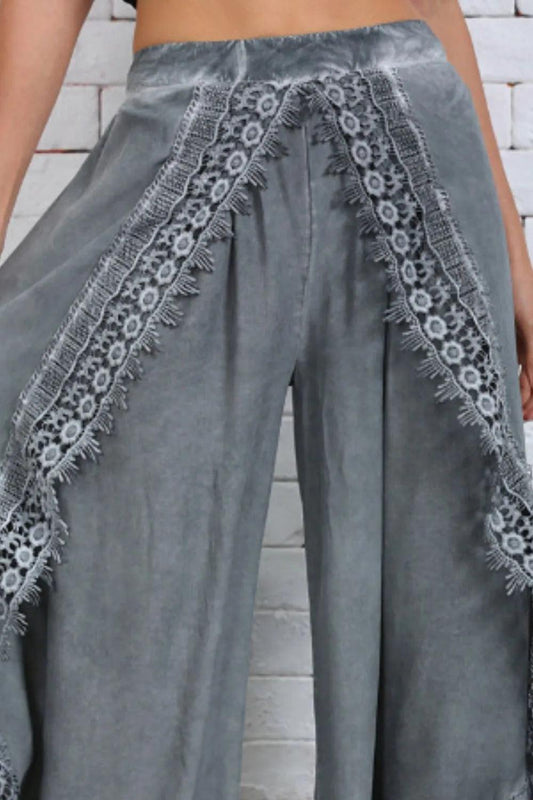Full Size Lace Detail Wide Leg Pants Plus Size - Which Mark