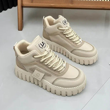Fleece-lined Warm White Shoes For Women High-top Board Shoe - Which Mark