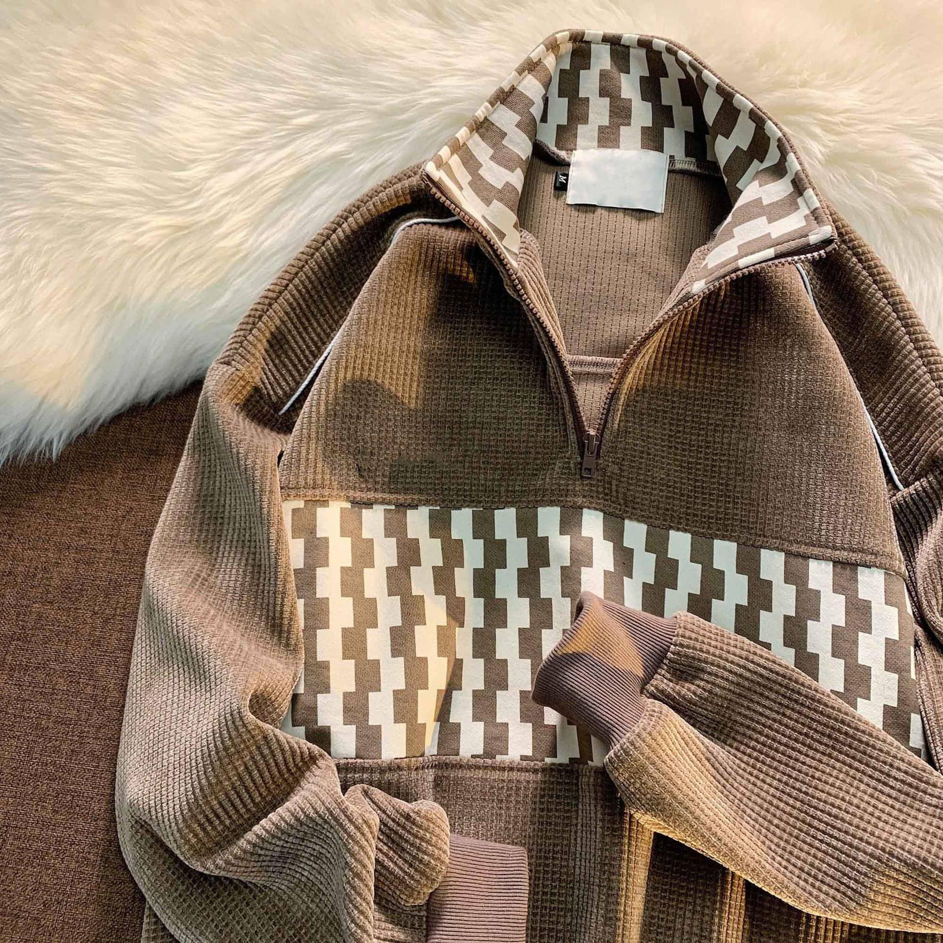 Stitching Waffle Stand Collar Sweater Men - Which Mark