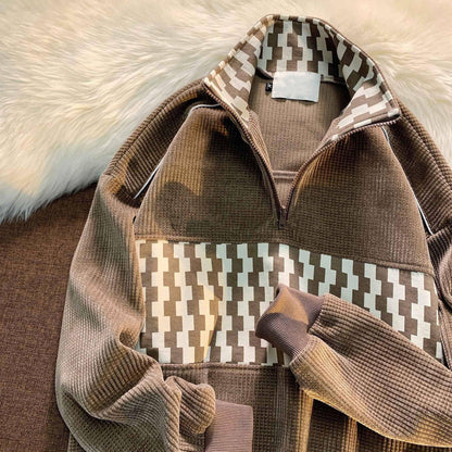 Stitching Waffle Stand Collar Sweater Men - Which Mark