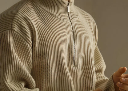 Lazy And Versatile Wool Turtleneck Half Loose Zip Sweater - Which Mark