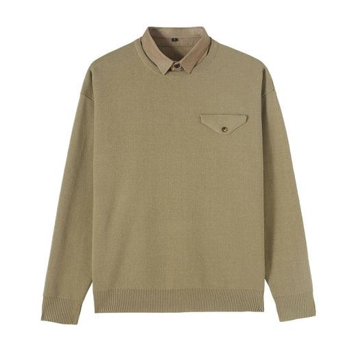 Youth Simple Everyday Fake Pocket Decorated Sweater Men - Which Mark