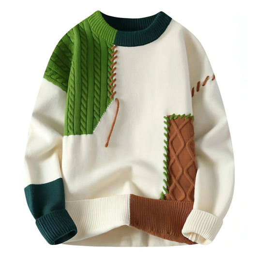 A.1 Sweater Men's Retro Color Contrast Patchwork - Which Mark