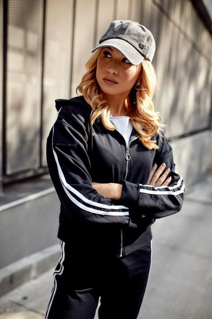 Women's tracksuit set with stripes, navy blue FI713 - Which Mark
