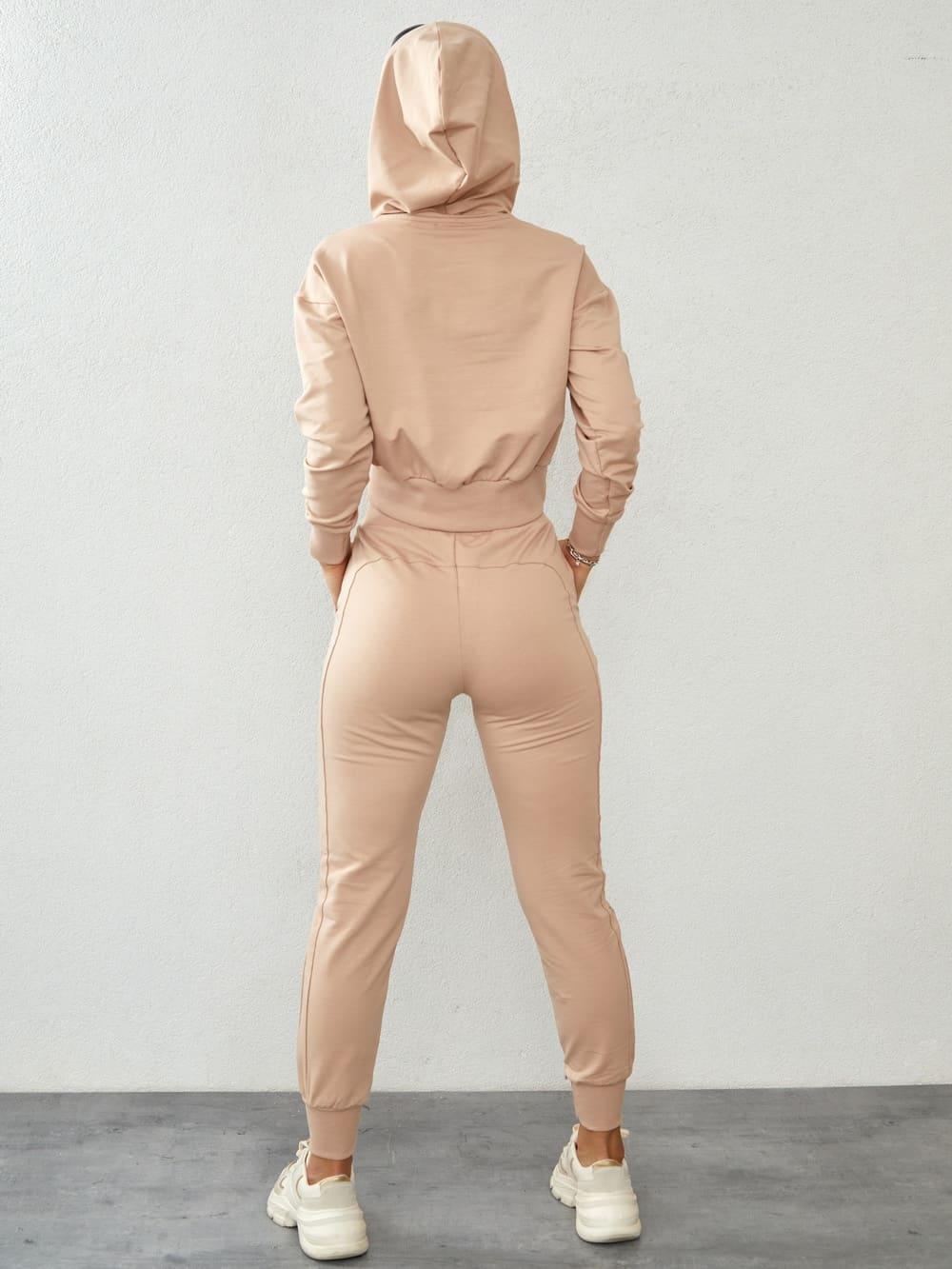 Women's tracksuit set with an asymmetric sweatshirt, beige FI718 - Which Mark