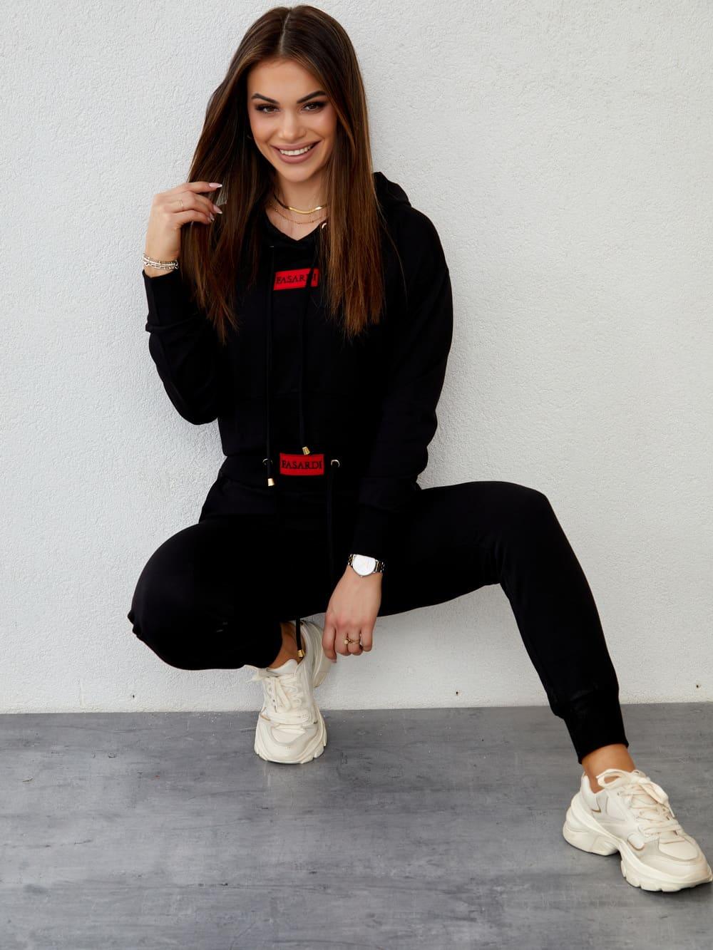 Women's tracksuit set with an asymmetric sweatshirt, black FI718 - Which Mark