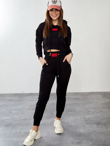 Women's tracksuit set with an asymmetric sweatshirt, black FI718 - Which Mark