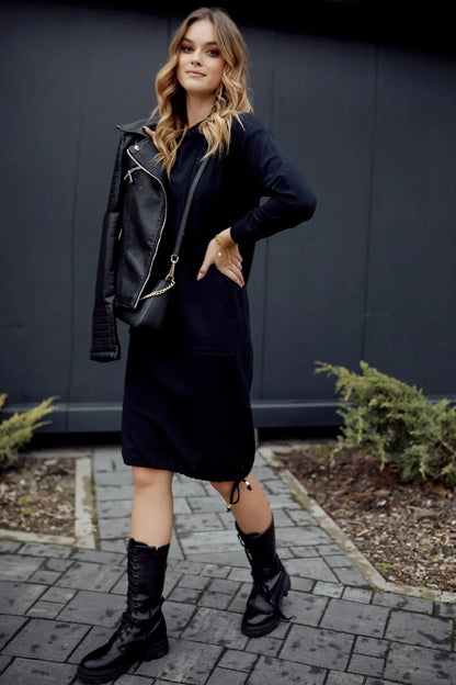 Basic dress with a pocket and ties, navy blue FI723 - Which Mark