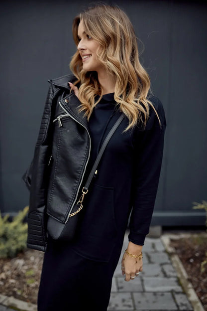 Basic dress with a pocket and ties, navy blue FI723 - Which Mark