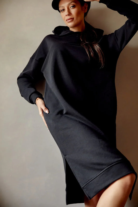 Sports midi dress with hood, black FI725 - Which Mark