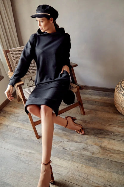 Sports midi dress with hood, black FI725 - Which Mark