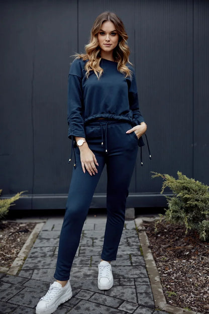 Smooth women's tracksuit with an asymmetric sweatshirt, navy blue - Which Mark