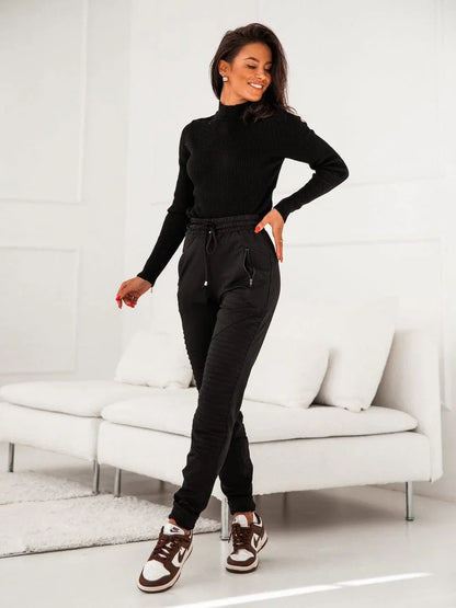 Women's sweatpants with stitching, black FI732 - Which Mark