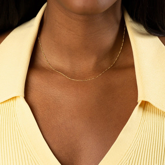 14k Gold Thin Baby Figaro Chain Necklace - Which Mark