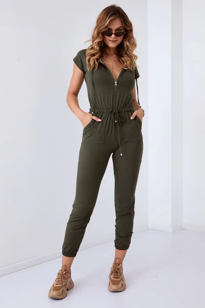 Women's khaki hooded jumpsuit FK622 - Which Mark