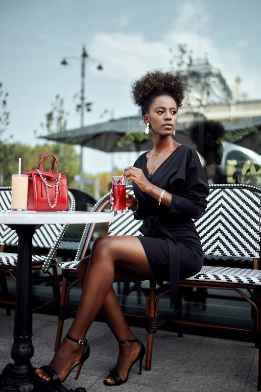 Envelope dress with an asymmetric bottom, black FK623 - Which Mark