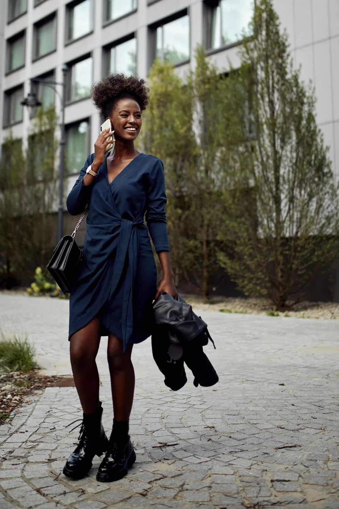 Envelope dress with an asymmetrical bottom, navy blue FK623 - Which Mark