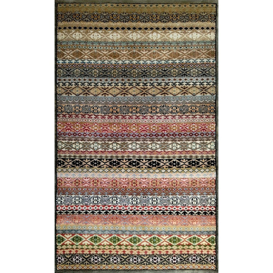 3×5 Feet Hand Knotted Zanjeera Wool Carpet Olive & Multi - Which Mark