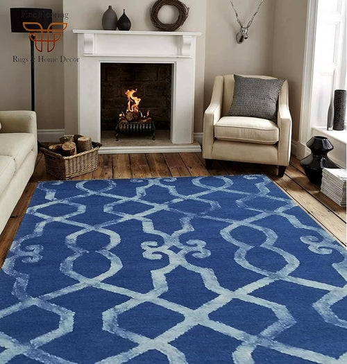 New Modern Collection Dip Dye Rectangular Blue Color Wool Area Rug - Which Mark