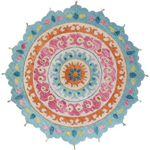 New Modern Collection Round Shape and Multicolor Wool Area Rug with - Which Mark