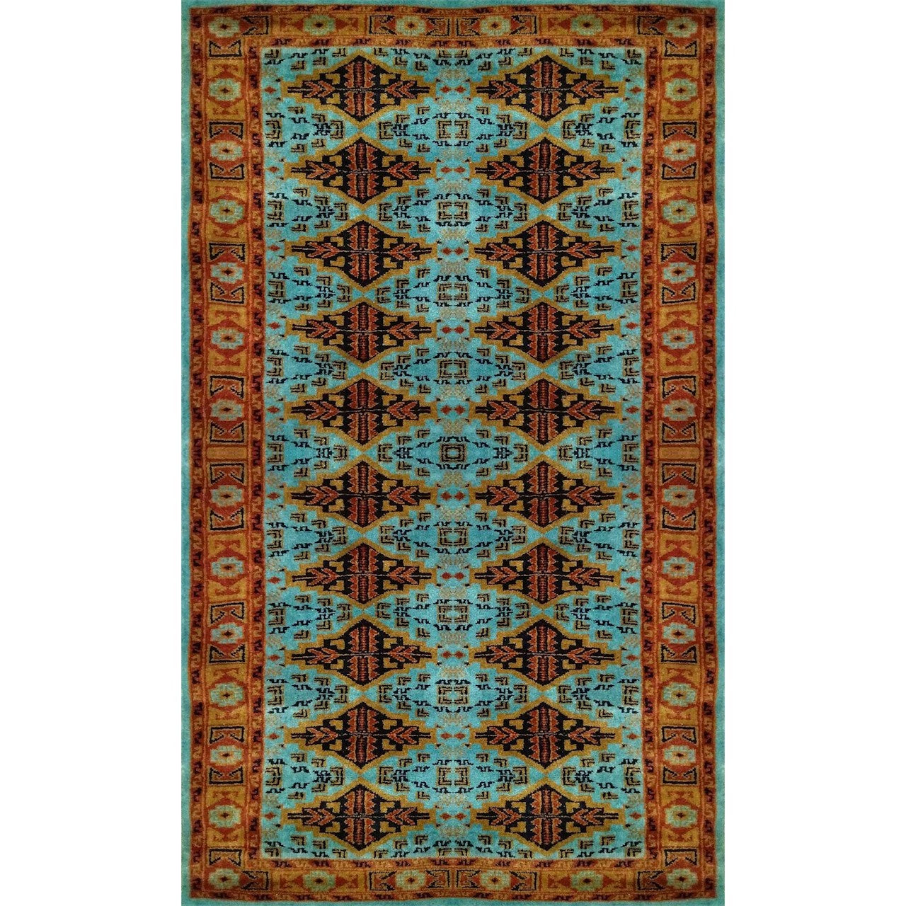3×5 Ft Hand Knotted Tribal Wool Carpet Turquoise - Which Mark