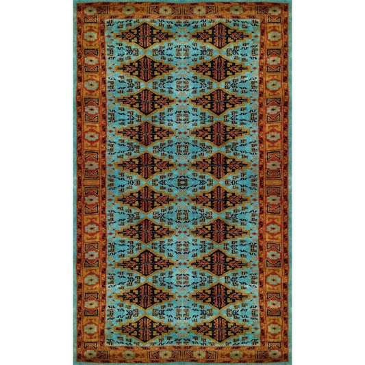 3×5 Ft Hand Knotted Tribal Wool Carpet Turquoise - Which Mark