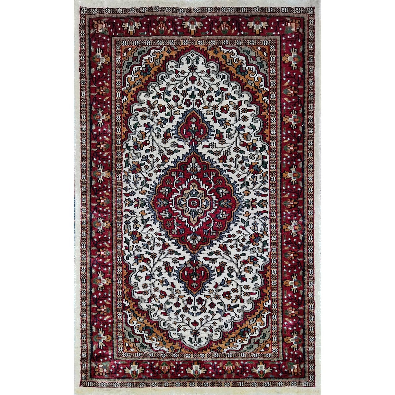 2.5×4 ft White Handmade Art Silk Persian Carpet - Which Mark