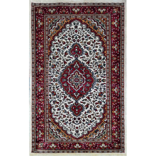 2.5×4 ft White Handmade Art Silk Persian Carpet - Which Mark