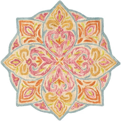 New Modern Collection Round Shape and Multicolor Wool Area Rug with - Which Mark