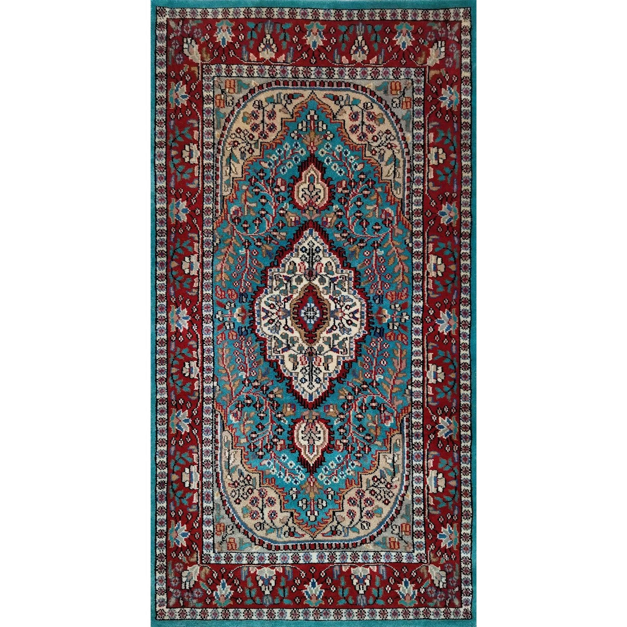 2.5×5 Ft Handmade Turquoise Persian Wool Carpet - Which Mark