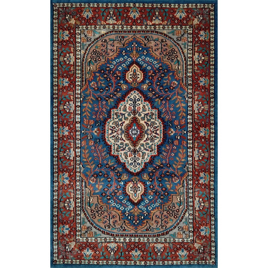 2.5×4 Ft Hand Knotted Blue Persian Wool Carpet - Which Mark