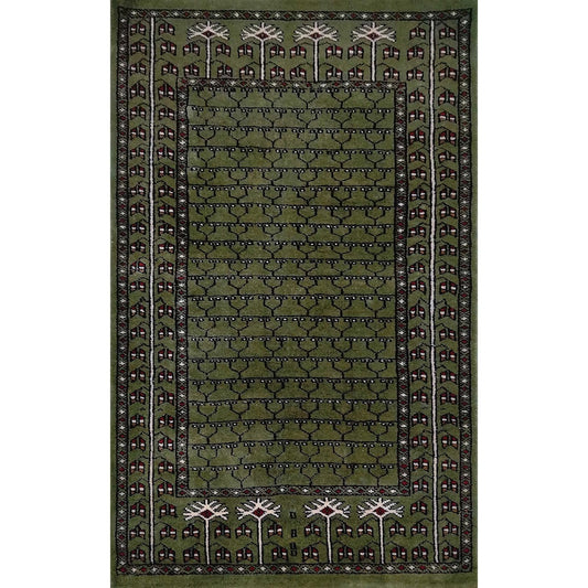 2.5×4 feet Handmade Hand knotted Wool Carpet Parda Green - Which Mark