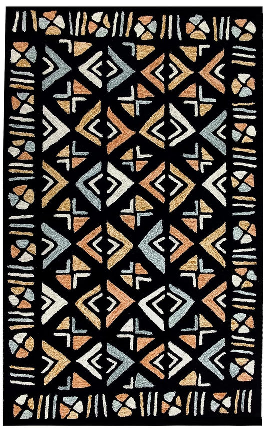 New Modern Collection African Rectangular Shape Black in Color Wool - Which Mark