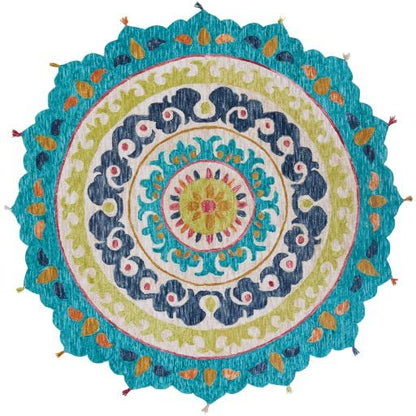 New Modern Collection Round Shape and Multicolor Wool Area Rug with - Which Mark