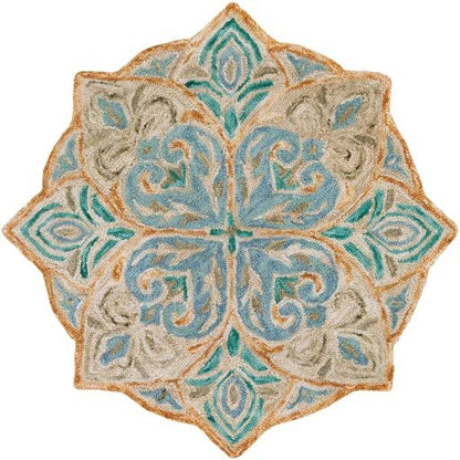 New Modern Collection Round Shape and Multicolor Wool Area Rug with - Which Mark
