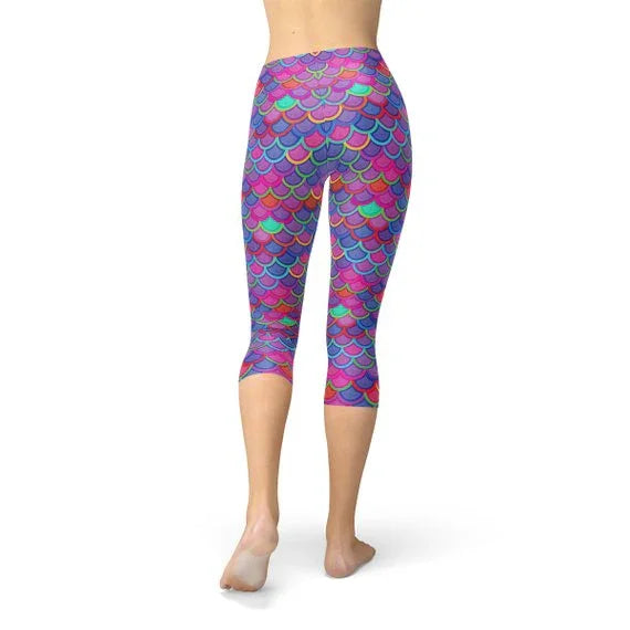 Womens Purple Pink Mermaid Capri Leggings - Which Mark