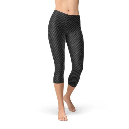 Womens Black Carbon Fiber Capri Leggings - Which Mark