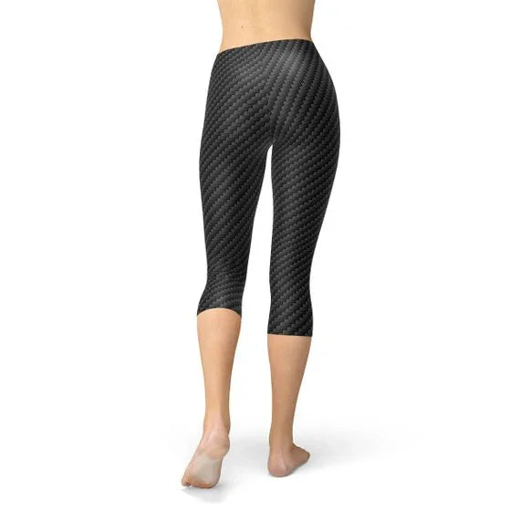 Womens Black Carbon Fiber Capri Leggings - Which Mark