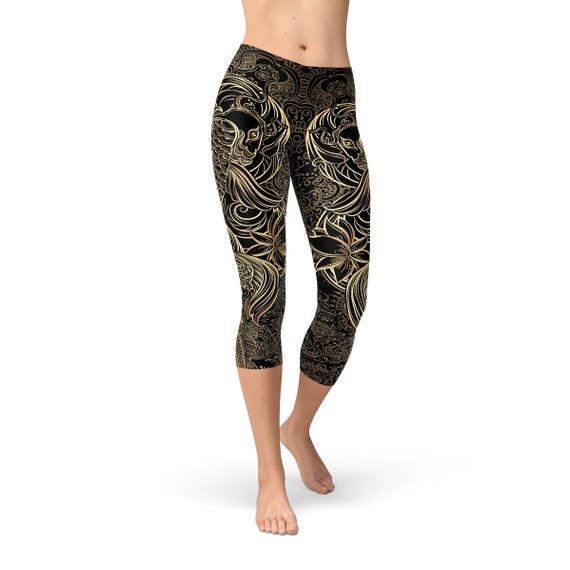 Womens Koi Fish Black Capri Leggings - Which Mark
