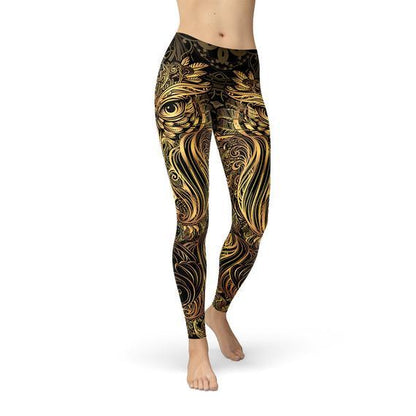 Womens Golden Ornament Owl Leggings - Which Mark