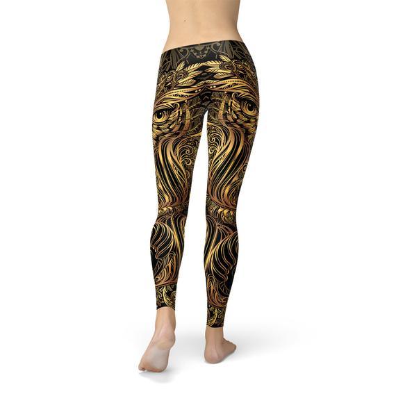Womens Golden Ornament Owl Leggings - Which Mark