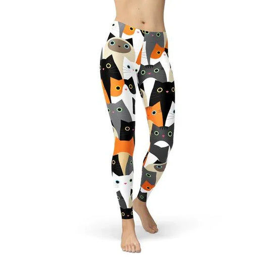 Womens All Over Print Cats Leggings - Which Mark