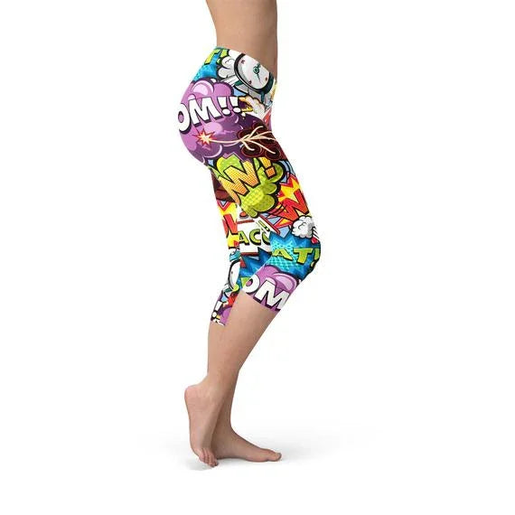 Comic Book Explosions Capri Leggings - Which Mark