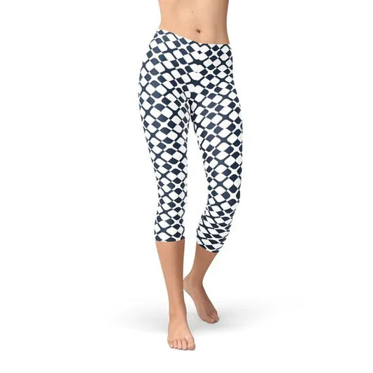 Womens Geometric Blue Tile Capri Leggings - Which Mark