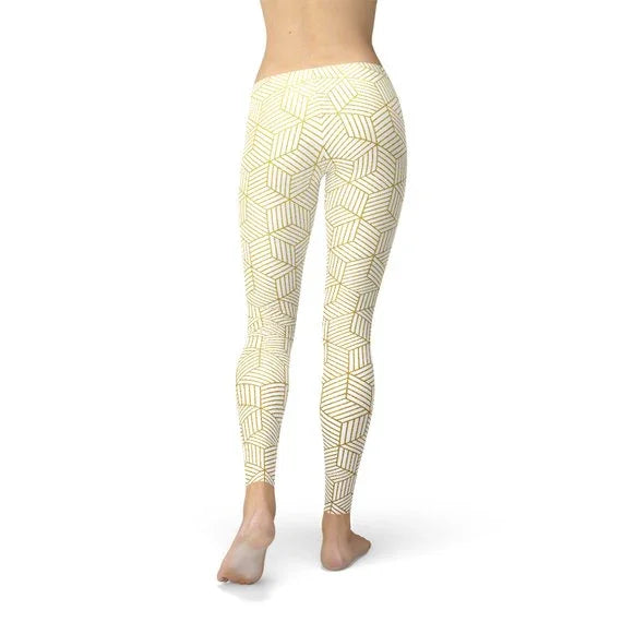 Womens White Leggings w/ Geometric Cubes - Which Mark