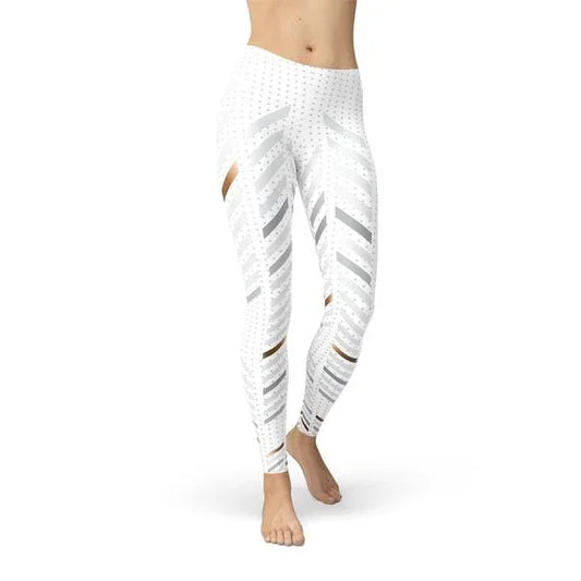 Womens White Stripes Leggings - Which Mark