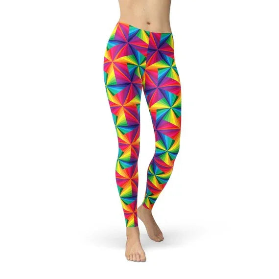 Womens Rainbow Pinwheel Leggings - Which Mark